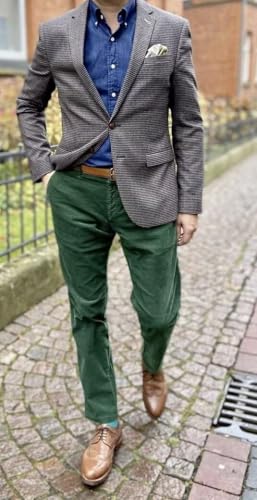 Men's Brown Corduroy Pants, Straight Leg, Warm, Winter, Casual, Flat Front, High Rise, Regular Fit, Slim, US 182