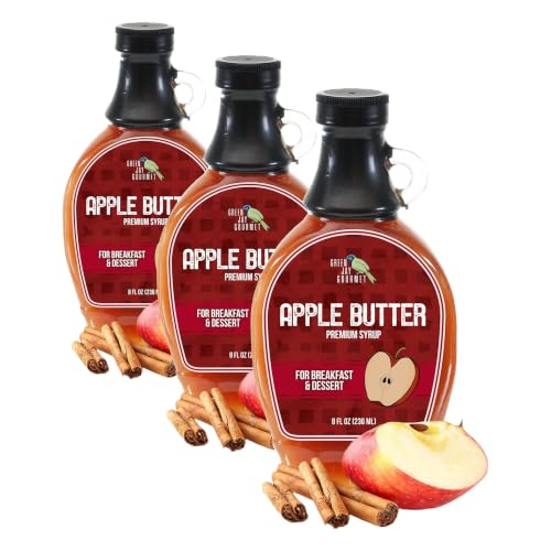 Image of Green Jay Gourmet Apple Butter Syrup - Premium Breakfast Syrup with Sweet Apples, Spices & Lemon Juice - All-Natural, Non-GMO Pancake Syrup, Waffle Syrup & Dessert Syrup - 8 Ounces (Pack of 3)