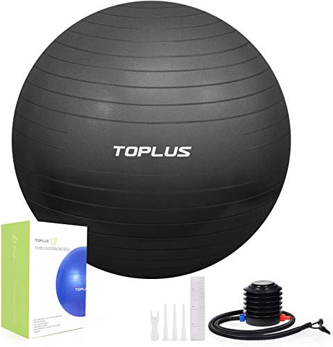 Palla Fitness POWRX 65 Cm – Antiscoppio, Per Yoga E Pilates, Con Pompa E Workout PDF, Colore Rosso Vino
