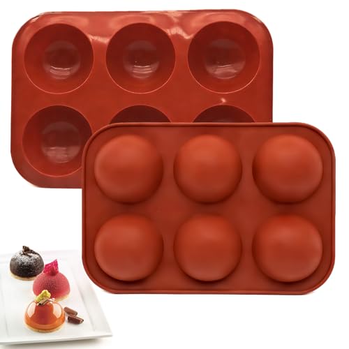2 Stück Silikon Backform Kugel 6-fach Silikonform Halbkugel Wiederverwendbare Schokoladenform 5cm Ø Pro Kugel für Schokolade Pralinen Eiswürfel Gelee Kuchen & Seife
