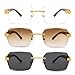 Hycredi Rimless Rectangle Sunglasses Men Women Retro Frameless Square Shade Y2k Sun Glasses Tinted Eyewear-Clear+Brown+Gray