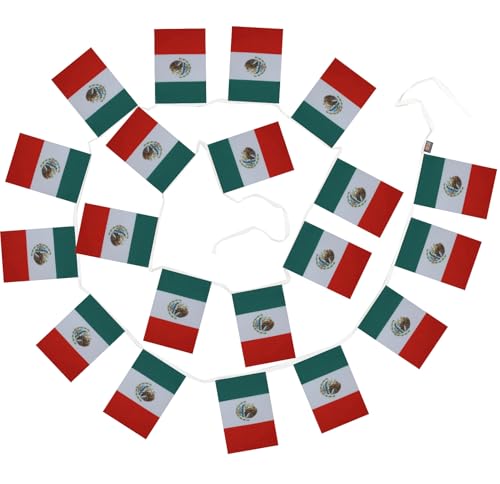 Image of AZ FLAG Mexico 6 meters BUNTING Flag 20 flags 9'' x 6'' - Mexican STRING flags 15 x 21 cm