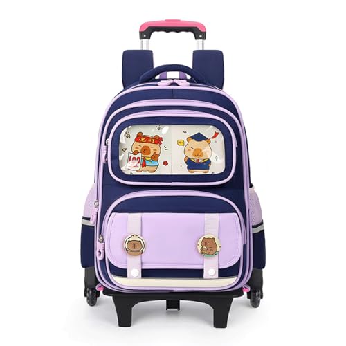 Capybara Backpack with Wheels Large Capacity Kawaii Wheeled Kapibara Bags with Multiple Compartments Daily Use Gifts(Dark Purple)