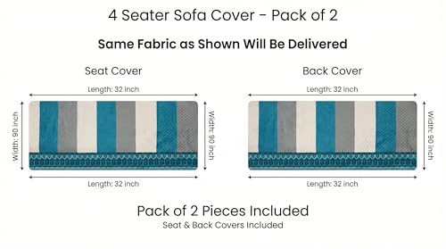 Image of Velvet 4 Seater Sofa Cover Fully Covered | Anti Skid Non Slip | Printed Aqua Blue | Sofa Slipcover for Living Room