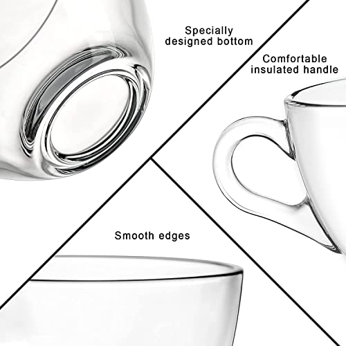 Image of VILON Italian Premium Glass Tea Cup Set | Coffee Mugs with Handle Transparent Drinking Cup for Milk, Cappuccino, Hot Chocolate & Cold Beverages | 210ml | Set of 6 (Round Tea Cup 6)