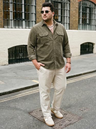 Image of Urbano Plus Men's Corduroy Full Sleeve Regular Fit Solid Overshirt with Utility Pockets