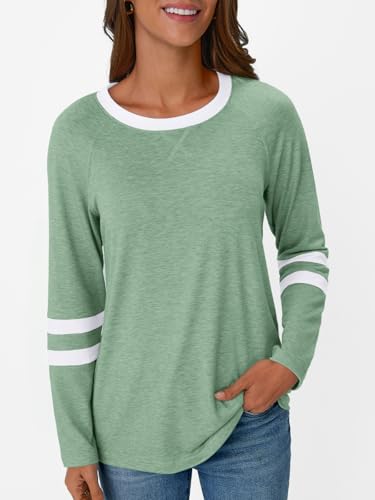 Image of AUTOMET Womens Color Block Long Sleeve Shirts Oversized Crewneck Casual Top