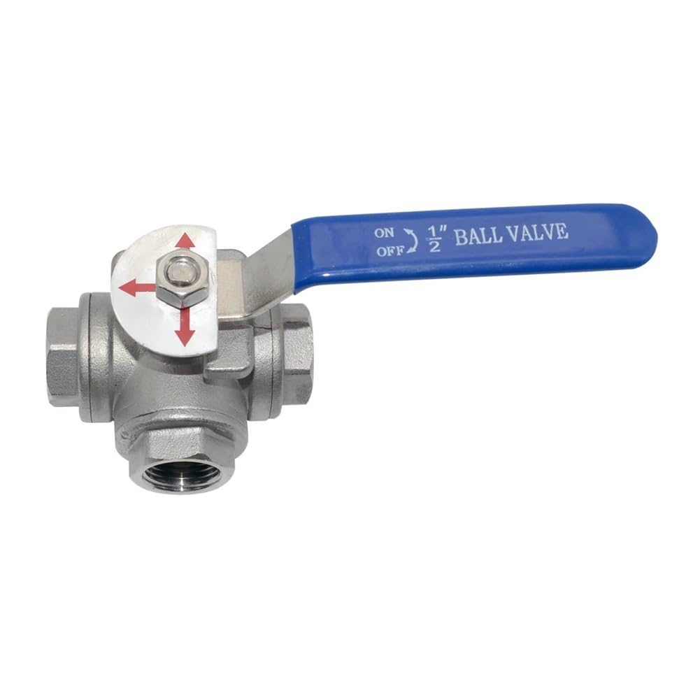 Adaptateur de connecteur de Robinet à Bille à 3 Voies en Acier Inoxydable 304, 1/2 "3/4" 1 "1-1/4" 1-1/2 "2" BSP Femelle, Port en T, for Eau, Huile, Air et gaz(3/4")