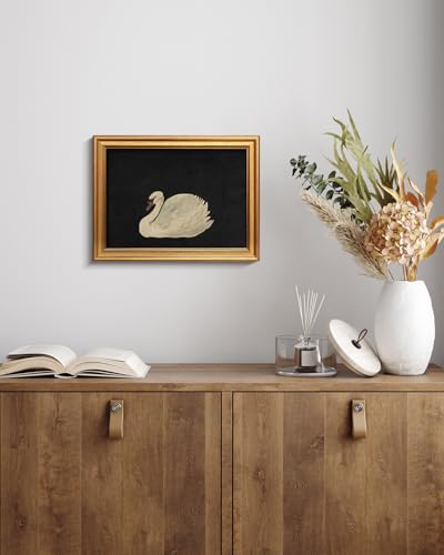 Image of HUARCEY Gold Framed Vintage Wall Art for Living Room, Grace Swan Art Painting Pictures Rustic Animal Bathroom Prints Farmhouse Wall Decor Canvas Swan Shelf Decor for Kitchen Bedroom (Zwaan 12 inchx16 inch)
