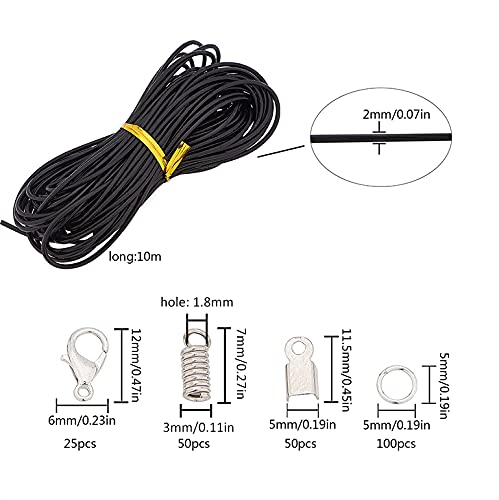 SUNNYCLUE 10M Genuine Leather Cord Black Leather Cord 2mm Wide Necklace & Folding Crimp Ends & Coil Cord Ends & Lobster Claw Clasp & Jump Rings for Necklace Bracelet Making Kits - Image 2