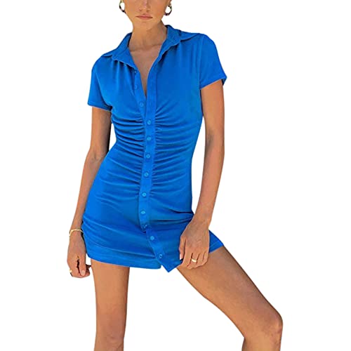 Women Y2K 90s Vintage Sexy Dress, E-Girl Retro Printing Personality Slim Hot Dress Summer Clothes Streetwear (Blue H, M, m)