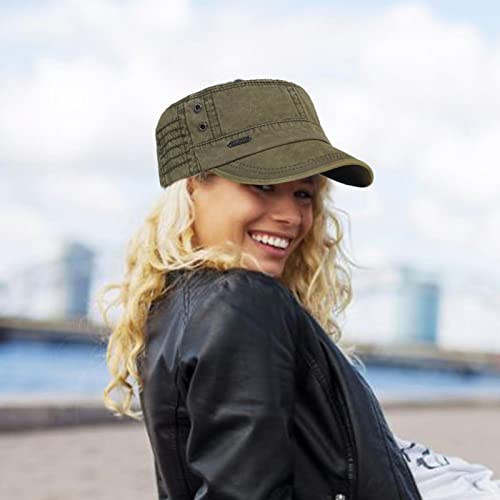 Dutyrow Boné de algodão lavado militar masculino Cadet Army Cap Vintage Flat Top Hat Leve Confortáve