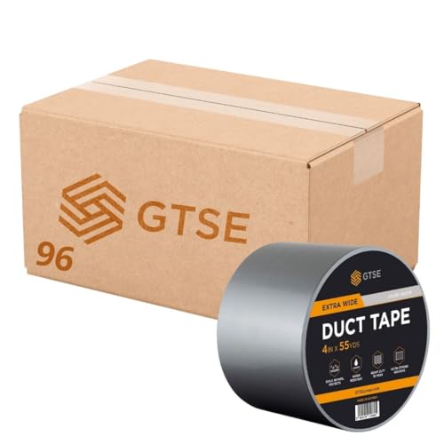 GTSE Wide Duct Tape, Silver, 4 Inches x 55 Yards (164 ft), Heavy Duty, Waterproof Repair Tape for Indoor or Outdoor Use, 96 Rolls