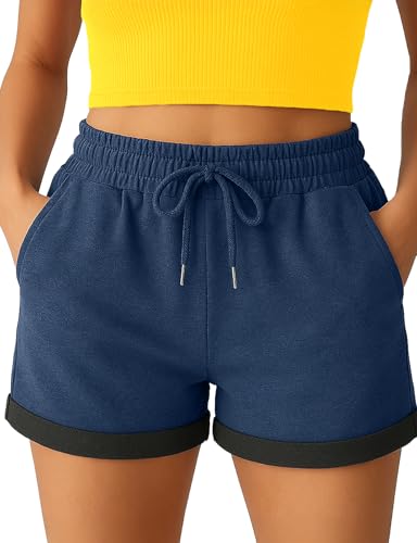 Smith & Solo Kurze Hose Damen - Shorts Sommer Hosen, Laufhose Kurz Sporthose, Trainingshose Sportshorts Women Laufshorts (Navy, S)