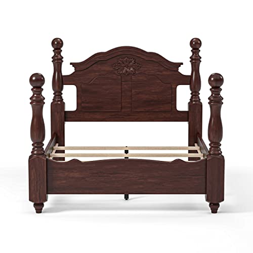 Furniture Of America Scarlette Classic Four Poster Bed, Queen, Glossy Dark Pine #TOP4