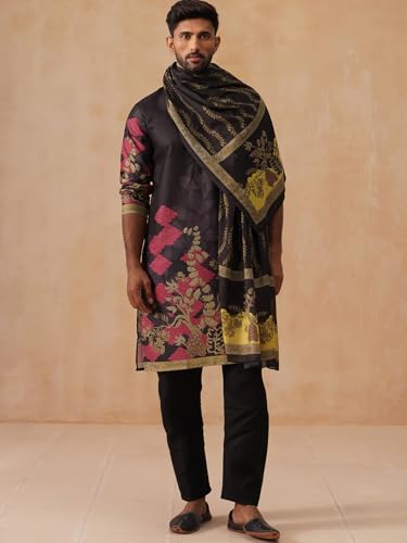 Image of Jompers Floral Printed Black Cotton Blend Kurta Set with Dupatta (Black, S)