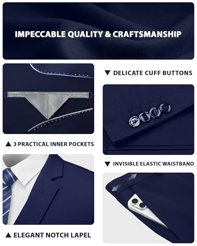 Image of Cooper & Nelson Men's Suit Slim Fit, 3 Piece Suits for Men, One Button Solid Jacket Vest Pants with Tie, Tuxedo Set