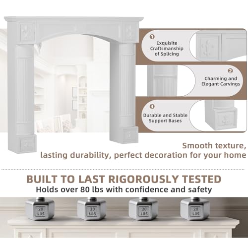 Image of White Freestanding Fireplace Mantel Surround with Legs, Modern MDF Wooden Surround Mantel for Electric Fireplaces, Waterproof & Anti-Tipping, Wood Fireplace Surround for Living Room Home Decor