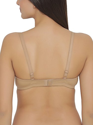 Image of Clovia Women's Cotton Solid Padded Demi Cup Wire Free T-Shirt Bra - Nude