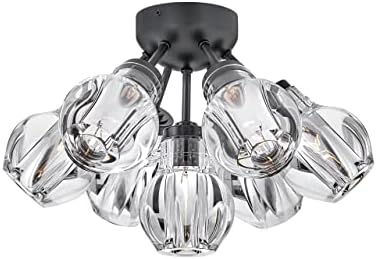 Fredrick Ramond Elise Medium Semi-Flush Mount Cluster Light - Round Thick-Cut Clear Cystal Shades, Glamorous, Dimmable - Black Finish