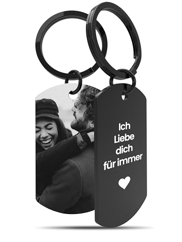 Meinearmbänder „Partner“ Personalisierter Schlüsselanhänger mit Foto & Gravur | Individueller Schlüsselring mit Schwarz/Weiß Bild | Ideales Erinnerungsstück für Paare