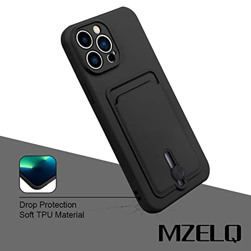 Mzelq Silicone Wallet Iphone 13 Pro Max Case, Card Holder Camera Protection Cover For Iphone 13 Pro Max + Screen Protector, Card Slot Case Compatible With Iphone 13 Pro Max Phone Case -Black #TOP4