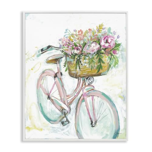 Parisian Retro Bike Spring Flower Basket, 16 x 20 Inch Framed Giclée Print