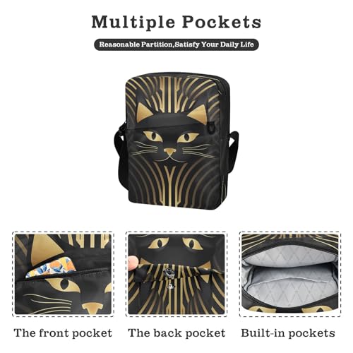 small messenger bag for women Small Crossbody Bag Women Ladies Shoulder Handbags Adjustable Strap for work work - Cat Egyptian Style Simple Strokes Black2