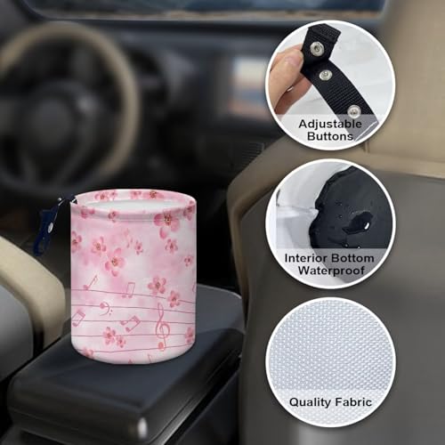 Image of Music Cherry Blossom Car Garbage Can Mini Car Trash Bin Truck Organizer Auto Storage Bag Waterproof Portable Accessories Road Trip for Kids