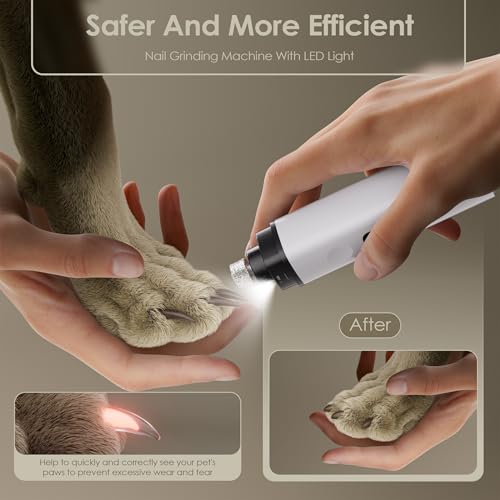 Dog Nail Grinder, 3-Speed LED Light-Small Medium and Large Cat and Dog Nail Trimmers Super Quiet, Rechargeable Waterproof Pet Painless Nail Grinder, White - Image 3