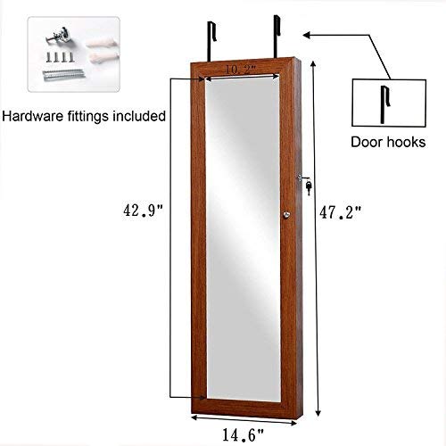 Organizedlife Oak Mirrored Jewelry Cabinet Case With Lock Wall/Door Mount #TOP5