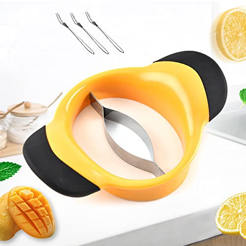Mangoschäler, Mangoschneider, Schäler und Grubenentferner-Werkzeug, Mango-Splitter, Obstschneider, Entkerner aus rutschfestem Silikon, ergonomische Griffe, mit 3 Obstgabeln, 1 Flaschenöffner Cover