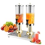 1 Gallon Commercial Beverage Dispenser with Centre Ice Core and Stand Drip Trays Stainless Steel Cold Drink Dispenser for Parties Pub Cafeteria Restaurant Home Hotel (gold, double head)