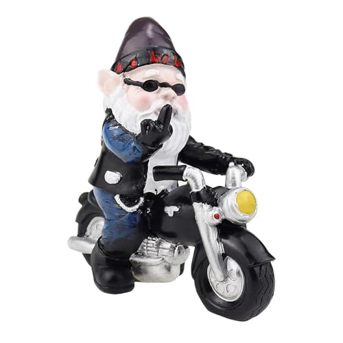 UBERMing Biker Gnomes Garden Ornaments 13 cm Funny Gnome Riding Motorcycle Outdoor Statues Resin Garden Gnomes Figurines for Patio Lawn Yard Art Decoration, Black Blue Red