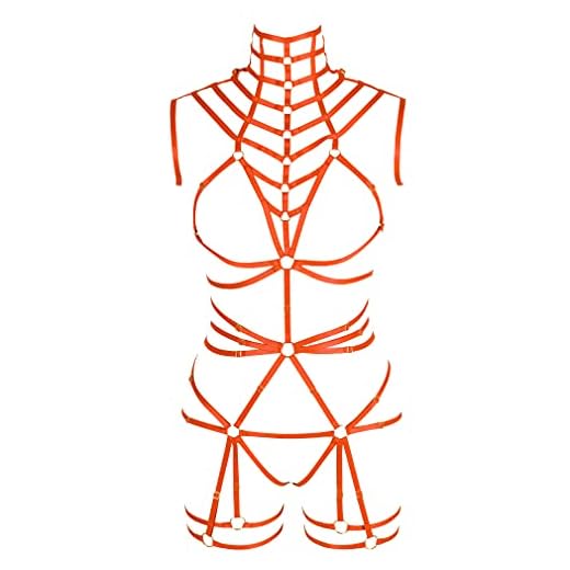 BANSSGOTH Mujeres sujetador arnés punk gótico liguero liguero medias elástico liguero cinturón tamaño ajustable gótico hallowee festival rave (naranja)