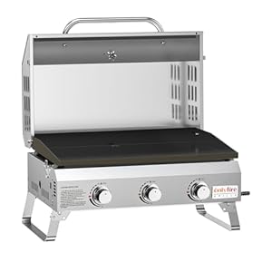 Onlyfire 3-Burner Gas Griddle, Portable Tabletop Gas BBQ with Non-Stick Ceramic Coated Plancha, 7KW High-Power Outdoor Grill with Lid & Thermometer for Camping, Patio & Garden, Silver
