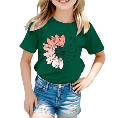 Girls Loose Fit Sunflower Graphic T Shirts Short Sleeve Crewneck Cute Pattern Printed Tops Kids (B-Green, 12-13 Years)3