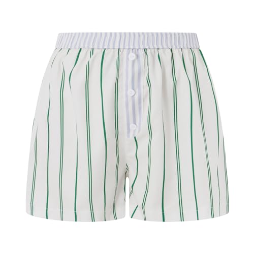 Image of Pivanzore Y2k Plaid Shorts for Women Casual Elastic Waist Aesthetic Lounge Bottom Baggy Pajama Shorts Boxers Sleepwear