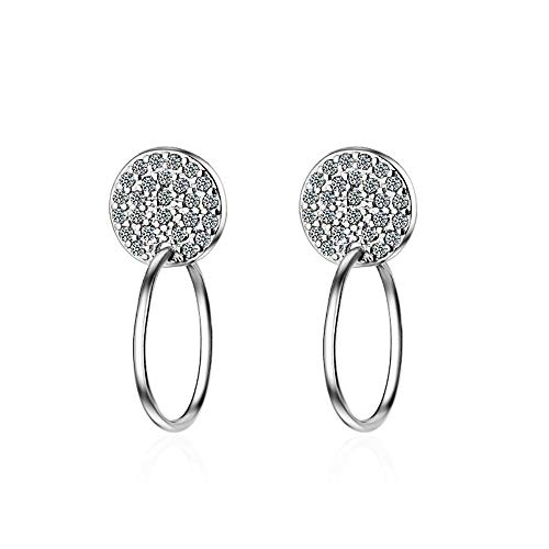 XTT Earrings Hoops Studs 925 Sterling Silver Earrings Female Jewelry AAA Zircon Full Paved Round Shaped Earrings with Circle Pendant Women Dangle Earrings 1 Pair