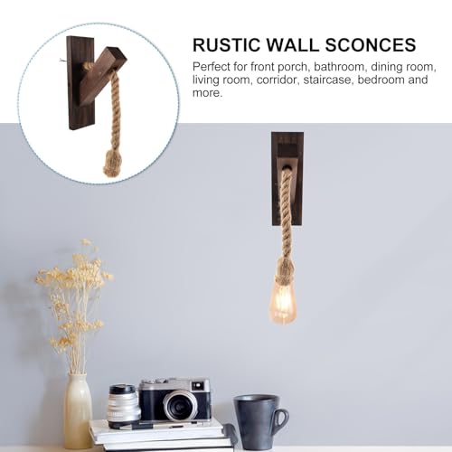 Luz cálida de madera VILLCASE con cuerda rústica vintage 3