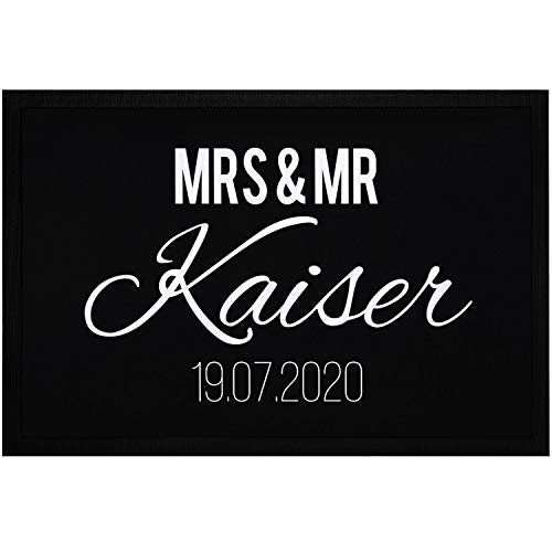 SpecialMe® Fußmatte Mrs & Mr Nachname Name Datum personalisierbar Geschenk zur Hochzeit rutschfest...