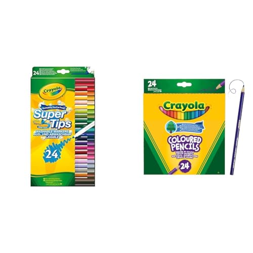 CRAYOLA SuperTips Washable Markers - Assorted Colours (Pack of 24) & Colouring Pencils - Assorted Colours (Pack of 24) | A Must-Have