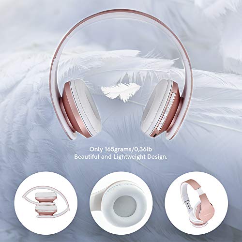 Powerlocus Wireless Bluetooth Over-Ear Stereo Foldable Headphones, Wired Headsets With Built-In Microphone For Iphone, Samsung, Lg, Ipad (Rose Gold) #TOP1