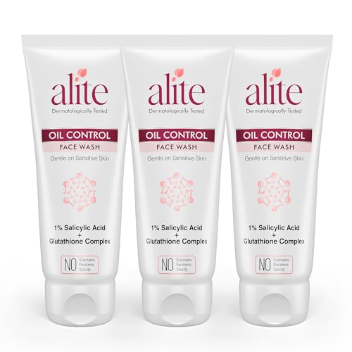 Image of Alite Oil Control Face Wash with 1% Salicylic Acid & Glutathione Complex | Gentle Daily Cleanser for Oily Skin, Shine Control & Brightness | Sulphate & Paraben Free | Men Women | 70g each Pack of 3