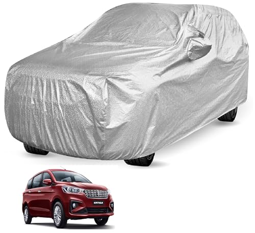 Image of Auto Hub Waterproof Car Cover Compatible with Maruti Ertiga (Model : 2019-Till Date) with Mirror Pocket, Soft Cotton Lining, Waterproof Ertiga Car Cover- Metallic Silver
