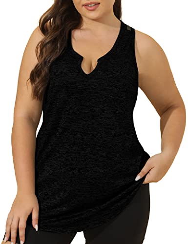 Foreyond Plus Size Women's Workout Clothes V Neck Racerback Tank Tops Sleeveless Yoga Athletic Tops Activewear #TOP21