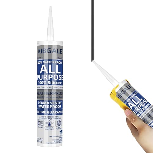 Image of Black Silicone Sealant, All-Purpose 100% Waterproof Silicone Caulk, Adhesive Caulking Silicone for Indoor Outdoor Windows, Aquarium, Bathtub Auto Leak Seaing, 10.1 Oz, 1 Pack (1)