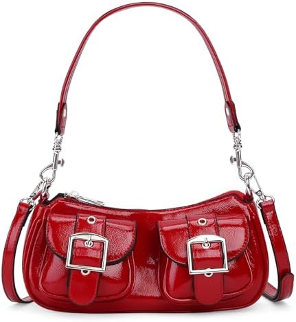 hibear Y2K Purse for Women,Burgundy Purse Cute Red Tote Crossbody Handbag Double Pocket Faux Leather Hobo Bag for Work