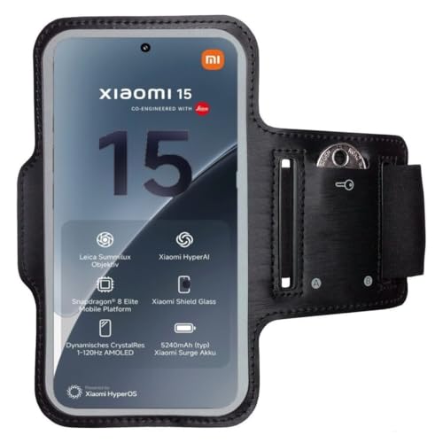 CoverKingz Brassard de sport pour Xiaomi 15 – Poche de bras avec compartiment pour clés – Brassard de sport pour téléphone portable Noir
