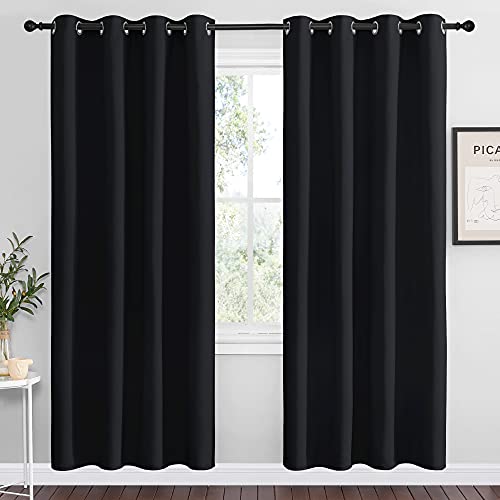 Image of NICETOWN Blackout Curtain Panels 78 inches - Light Reducing Thermal Insulated Solid Grommet Blackout Curtains /Panels /Drapes for Living Room (Set of 2, 55 inches by 78 Inch, Black)